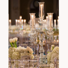 Supplier Top grade cheap transparent 5 arms crystal candelabra for wedding table