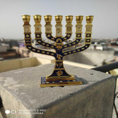 Supplier Menorah Seven-branched Candle Holder Jerusalem Blue Enamel Israel