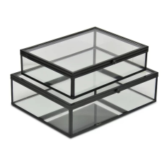 Wholesaler Decorative Jewelry Glass Box With Black Metal