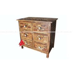 Wholesale ofTeak Wooden Bricks Design Chest Of 6 Drawer