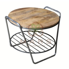 Metal frame industrial sofa corner table wood round Modern Mango Manufacturer