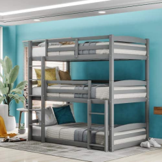 Wholesale of Twin Triple Bunk Bed  Built-in Ladder and Slide for Kids