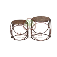 Nesting Coffee Table Set Of 2 Side End Table Coper Metal And Vintag Manufacturer