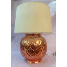 Table Lamp With Round Copper Finishing Base Leaves Design And White  Exporter