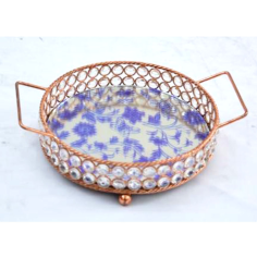 Serving Tray Made Of Diamond & Glass Print With Copper Finishing  Supplier