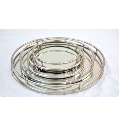 Serving Tray Made OF Stainless Steel & Glass Round Shape Set Of 4 Exporter