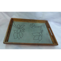 Serving Tray Made Of Wood & Glass With Polish Finishing Exporter