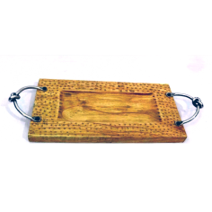 Serving Tray Made Of Wood With Polish Finishing And Silver Handle Exporter