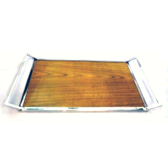 Serving Tray Made Of Wood With Polish Finishing And Stainless Steel Exporter