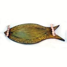 Wood Serving Tray With Fish Design And Copper Swivel Exporter