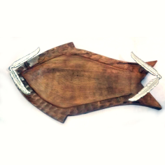 Wood Serving Tray With Fish Design And Silver Swivel Exporter