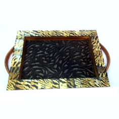 Wood Serving Tray And Tiger Pattern Design With Leather Handle Exporter