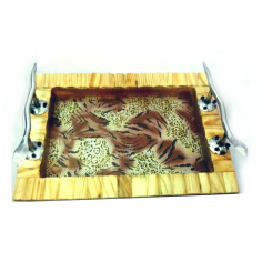 Wood Serving Tray And Tiger Pattern Design With Silver Handle Exporter