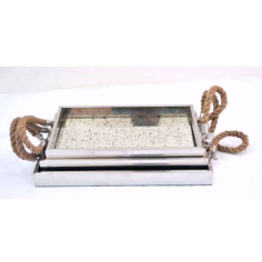 Serving Tray Made Of Stainless Steel With Antique Color And Rope Handle Exporter