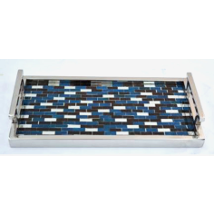 Serving Tray Made Of Stainless Steel And Bricks Print Design With Silve Exporter