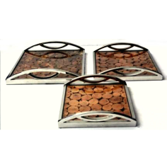 Wood Serving Tray With Stainless Steel Frame Circle Wood Design Exporter