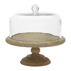 Designer Handmade Wooden Cake Stand with Glass Dome Designer Exporter