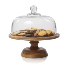 Snack Server Wooden Cake Stand with Glass Dome Designer Handmade Exporter