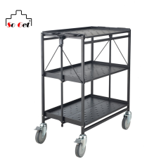 Three-Tiers Black Heavy-Duty Industrial Folding Trolley Exporter