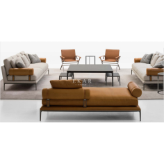 Designer Genuine Leather Premium Beige Sofa Set Exporter