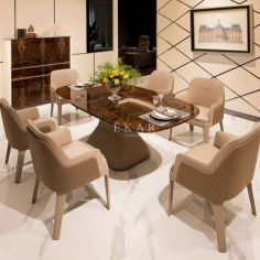 Wholesale Velvet Beige Table Set Big Style Dining Chair