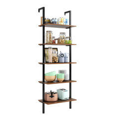 Wholesale Industrial Ladder Shelf, 5-Tier Wood Wall-Mounted Bookcase