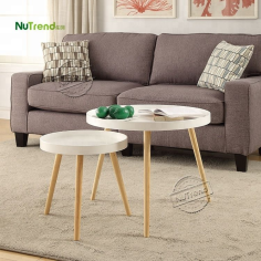 Modern White Glossy Round Nesting Coffee Table With Rubber Wood Legs Exporter