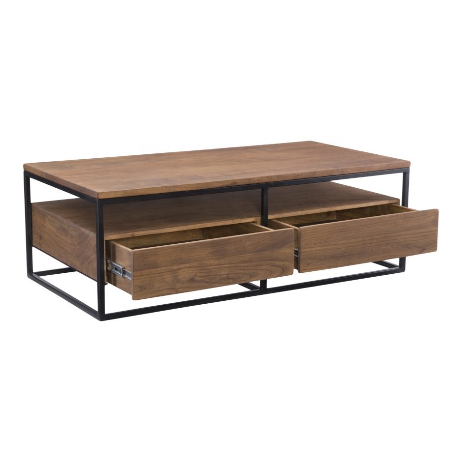 Anique Finish Two Drawers Coffee Table with MS Frame