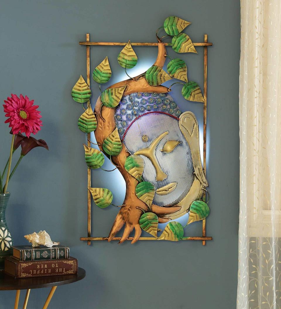 Wholesale Iron Buddha on leaf with led