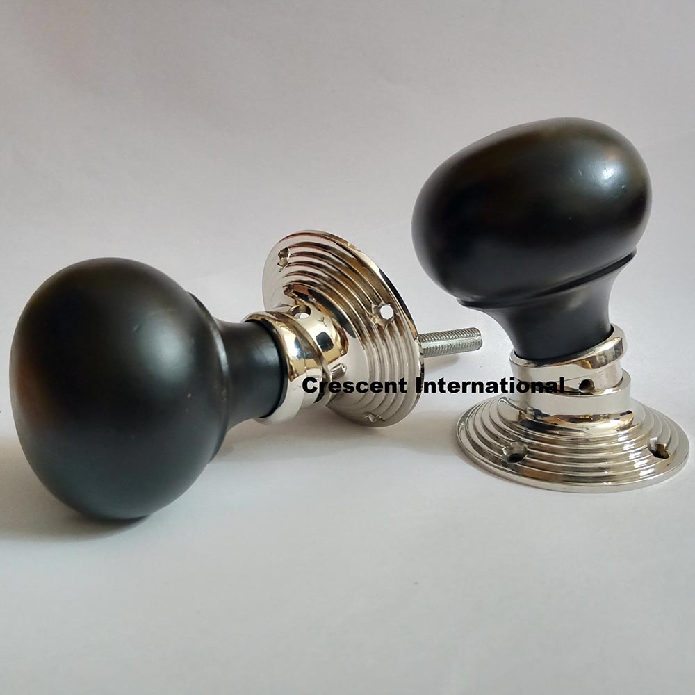 Bun Door Knobs Ebonised Wooden door knob Nickel finish Manufacturer