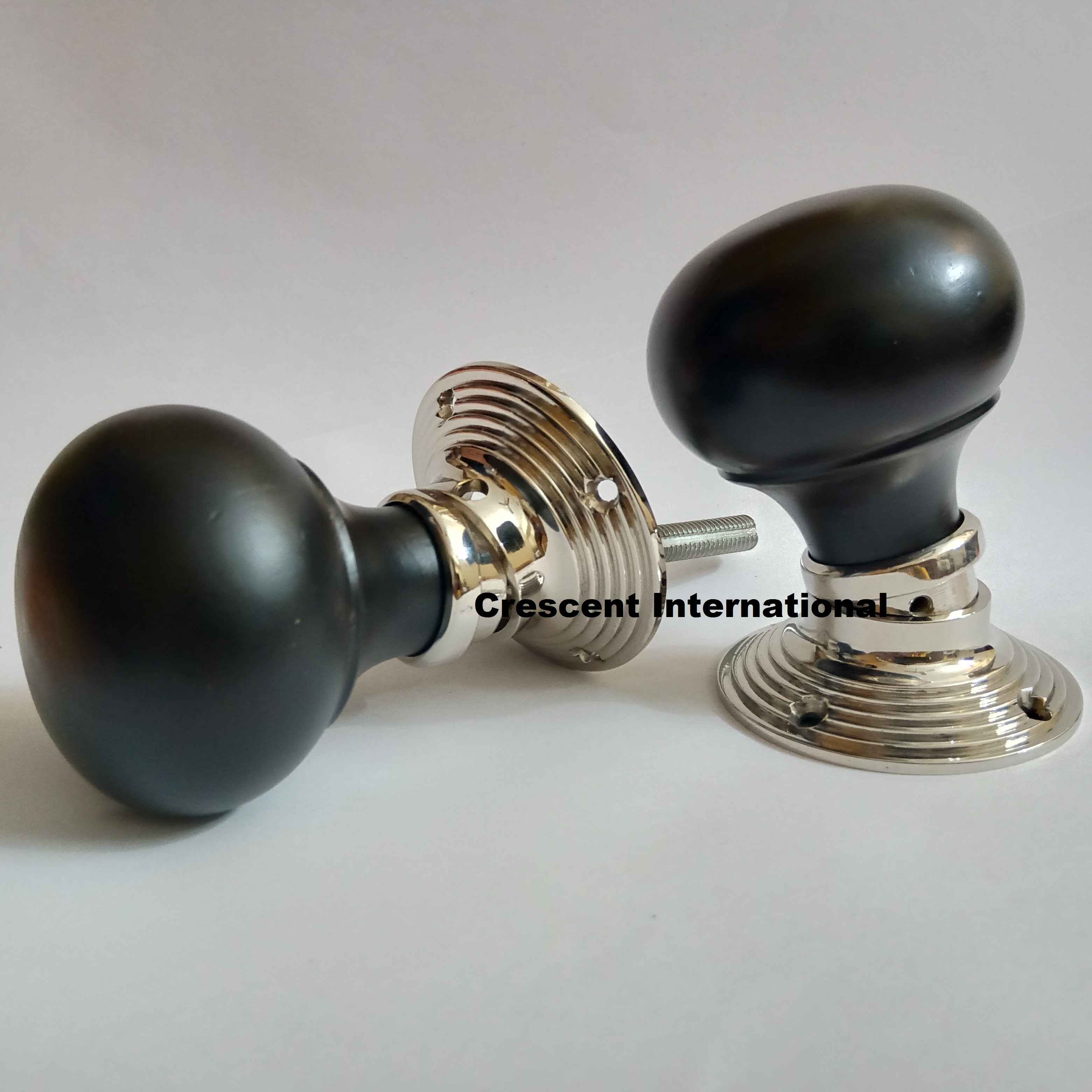 Bun Door Knobs Ebonized Wooden door knob Nickel finish Manufacturer