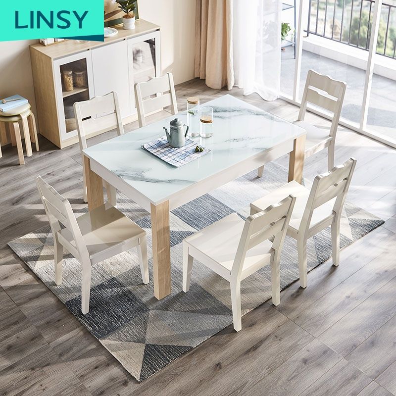 Tempered glass marble dining table home modern dining table and chair Exporter