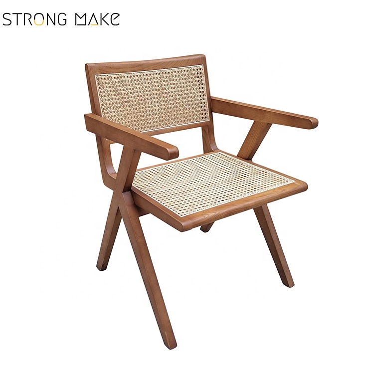 Modern solid wood frame pierre jeanneret rattan dining chair Exporter