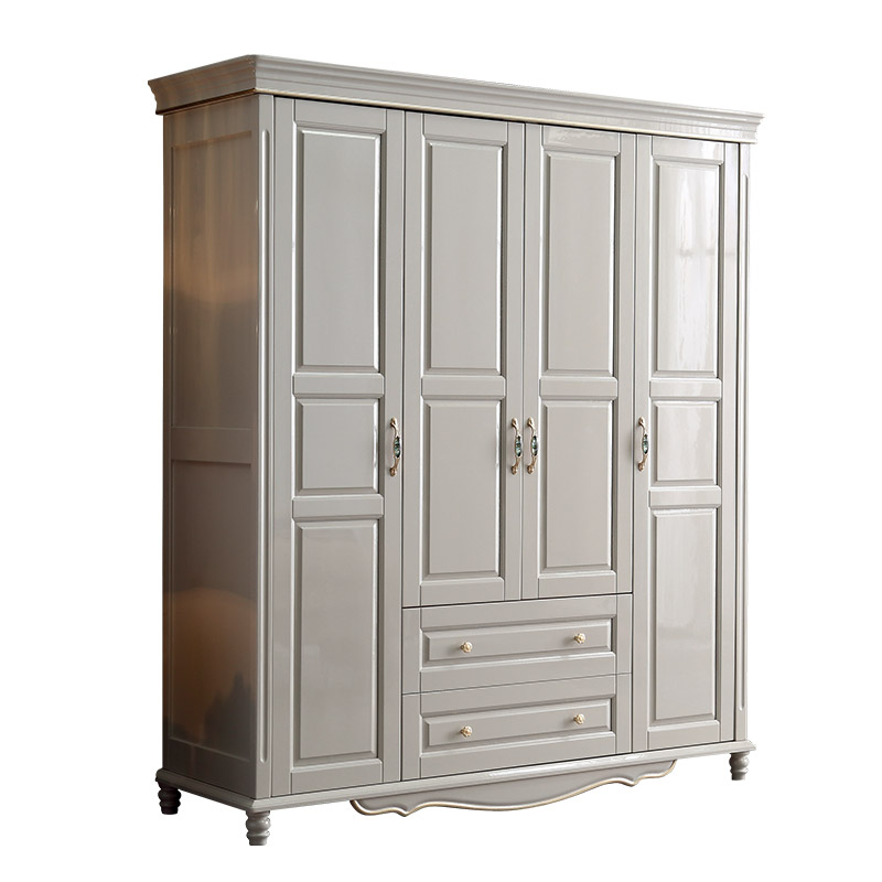 White classical 2/3/4/5 door solid wood bedroom wardrobe Supplier