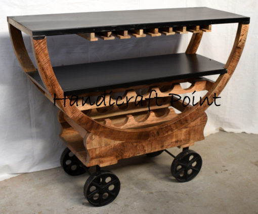 Industrial Wood Metal Wine Rack on Wheels Supplier