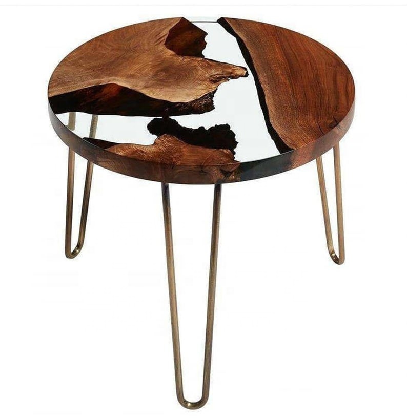 WHOLESALE  Natural Tree Epoxy Decor Round End Table