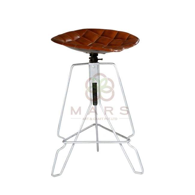 Leather Seat Iron Leg Base Silver Powder Coated Tractor Stool supplier