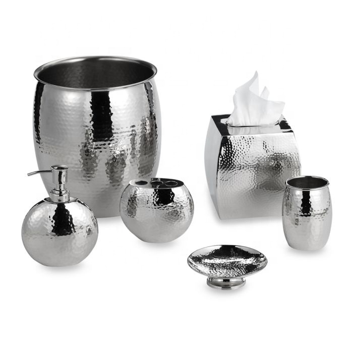 Wholesale of Beautiful 6 pieces Hammered Shiny Bathroom Accessories Set