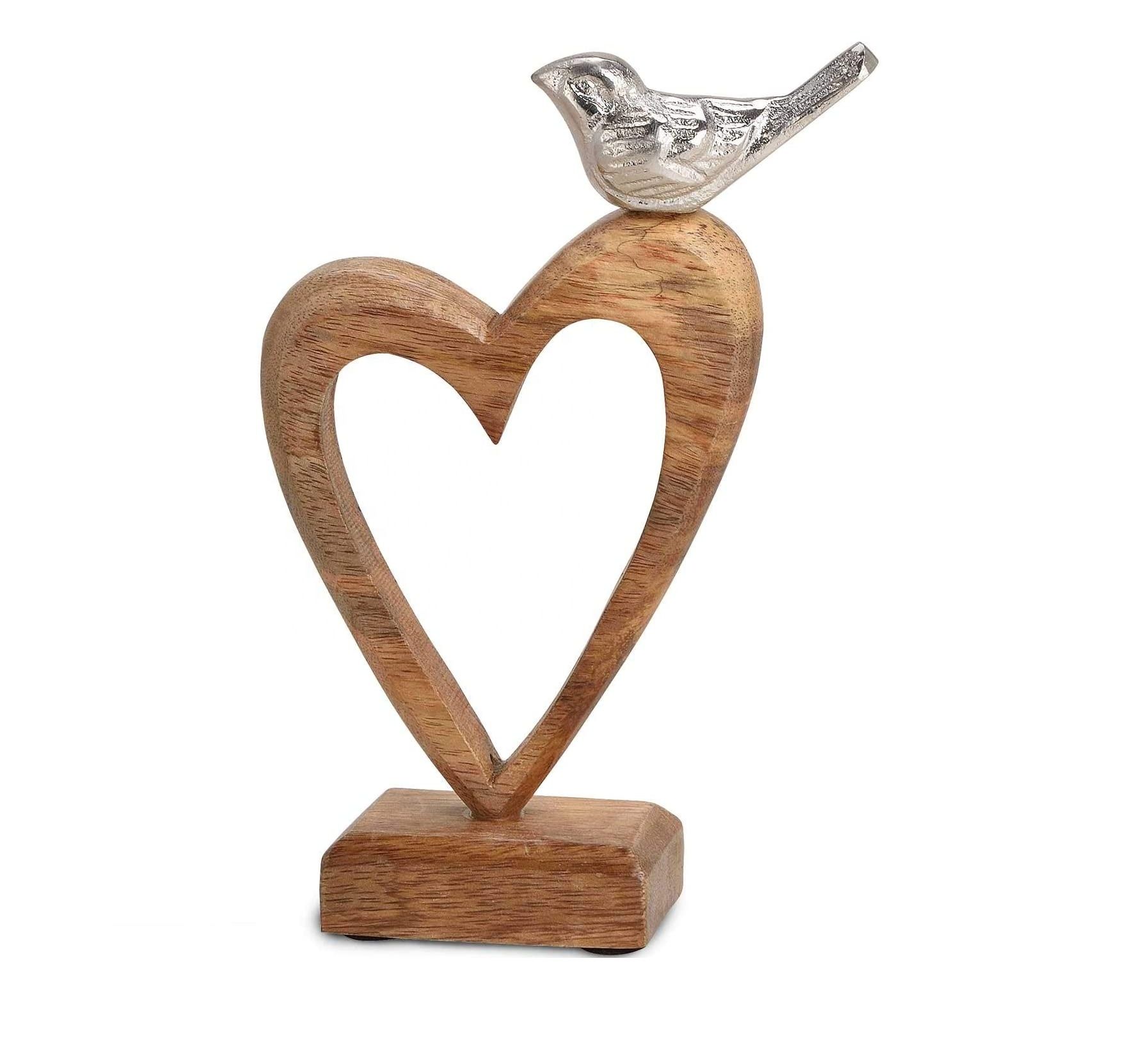 Wholesale of Figurine Bird on decorative solid wooden Heart