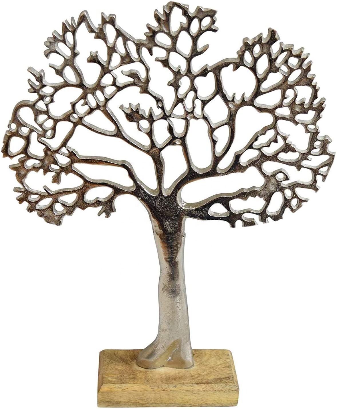 Wholesale of Silver Metal Tree of Life on Wooden Base