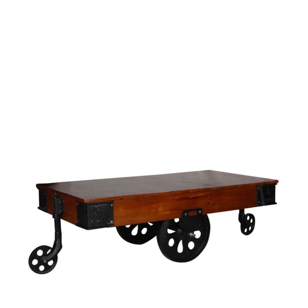 Industrial Mango Wood Coffee Table With Wheel Wholesaler