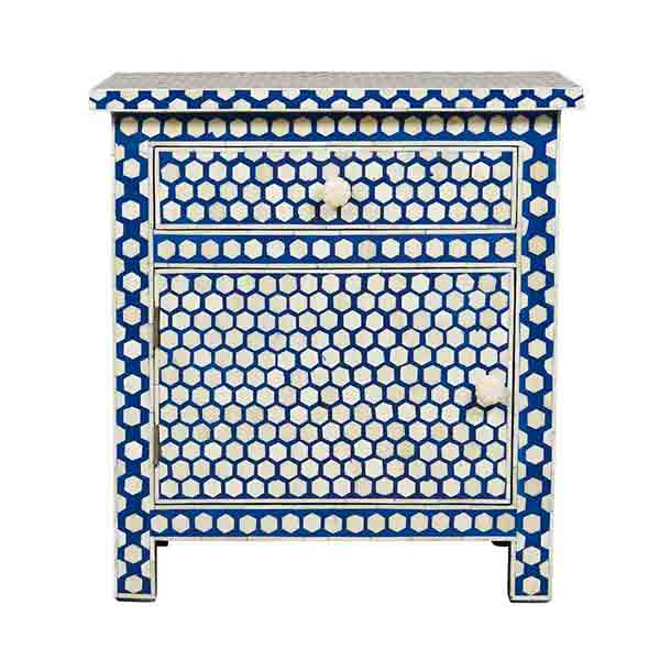 Bone Inlay Bedside Hexagon Dark Blue Supplier