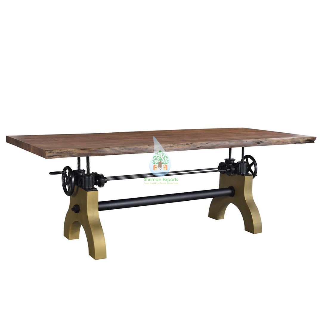 LIVE EDGE INDUSTRIAL CRANK DINING TABLE HEIGHT ADJUSTABLE EXPORTER