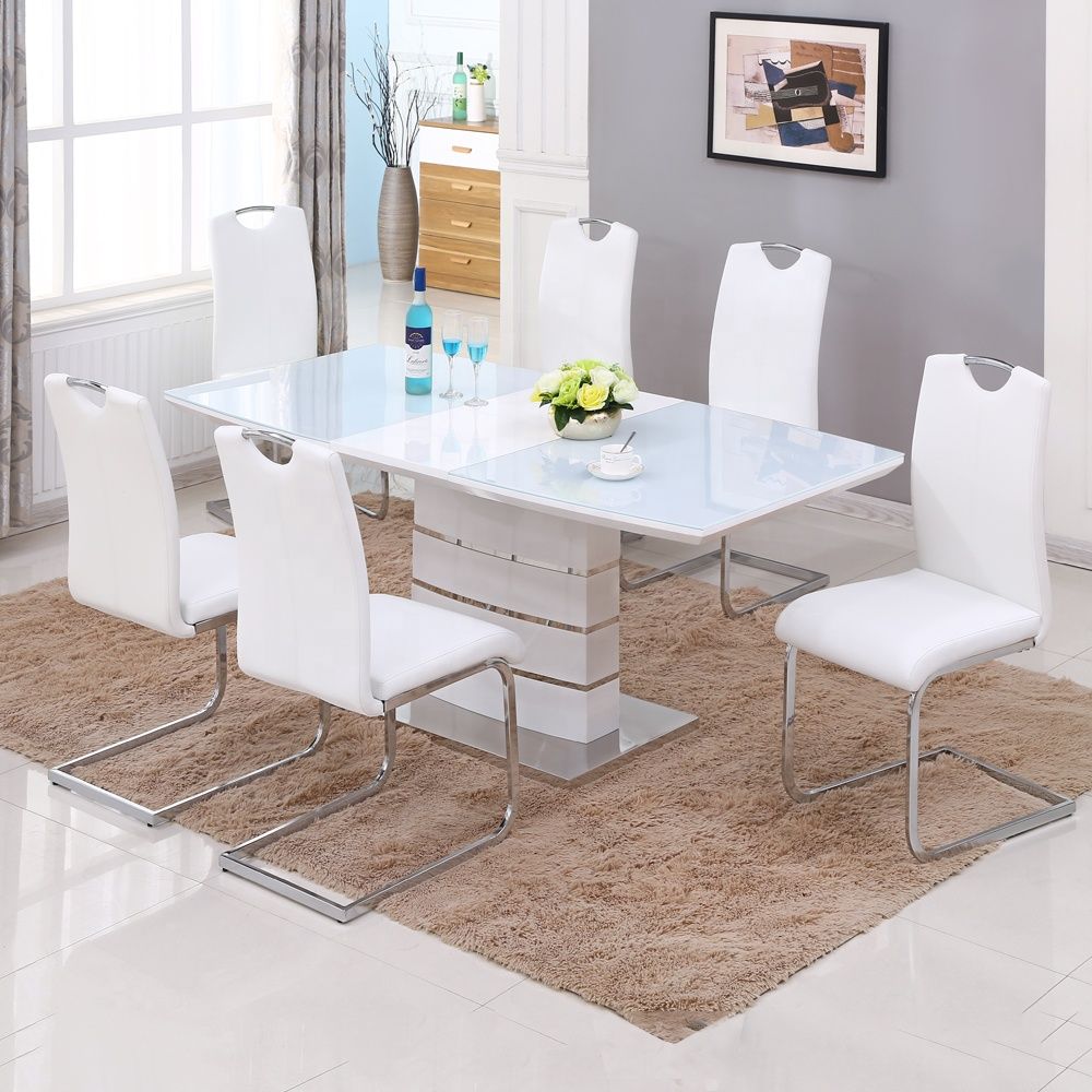 Modern MDF dining room furniture White High Gloss dining table Exporter