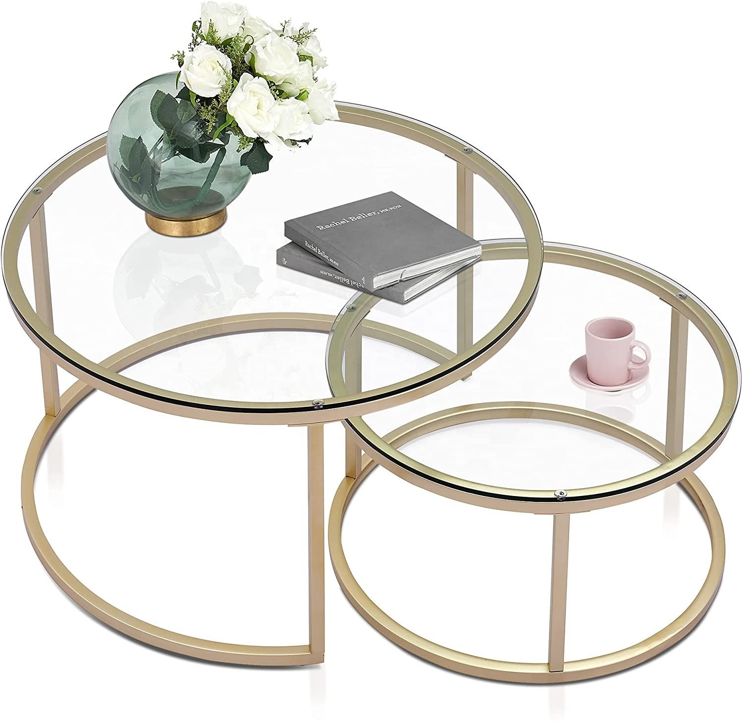 Luxury modern high quality gold glass round coffee table Exporter