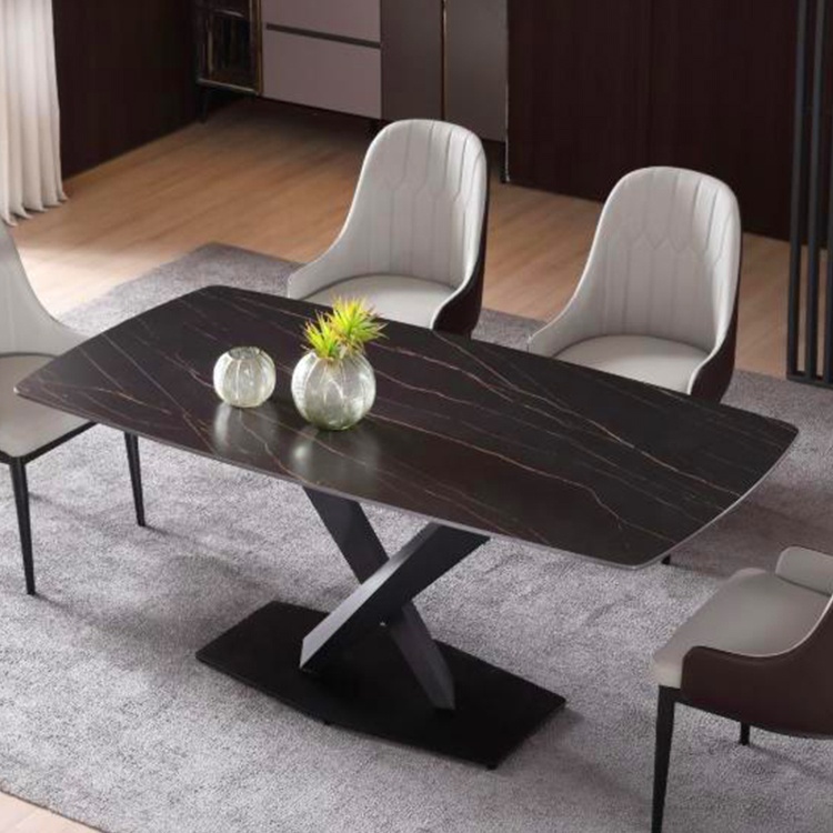 Nordic Metal Frame Rock Plate Dinning Table For Living Room Exporter