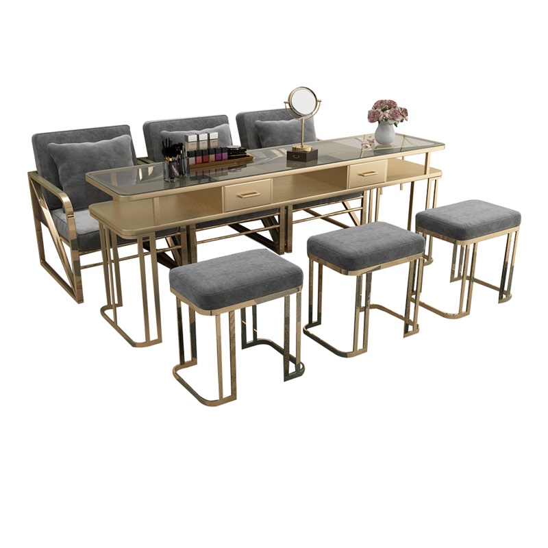 Manicure Glass Table and Chair Set for Three Customers Supplier