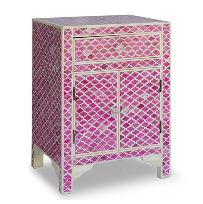 Blue Bone Color Resin Inlay Bed Side Table For Living Room Supplier