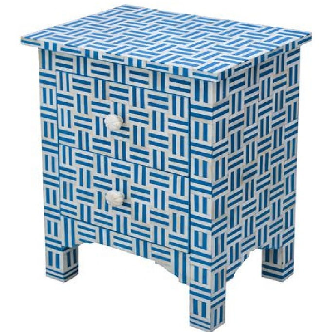 Blue Bone Color Resin Inlay Bed Side Table For Living Room Supplier