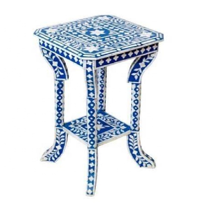 Mother of Pearl Inlay Blue Resin Living Room Stool cum pedestals Furniture